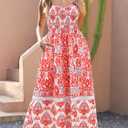 Gardenwed Women's Floral Print Maxi Dress,Spaghetti Strap Smocked Bodice A-Line Sundress with Pockets (Medium)