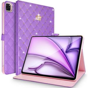 Changjia for iPad Air 11 Inch Case M4(2026)/M3 (2025)/M2 (2024),iPad Air 5th/4th Gen (2022/2020) 10.9Inch,Girly Cute Crown Diamond Elegant PU Leather Smart Auto Sleep/Wake Stand Protective Case,Purple