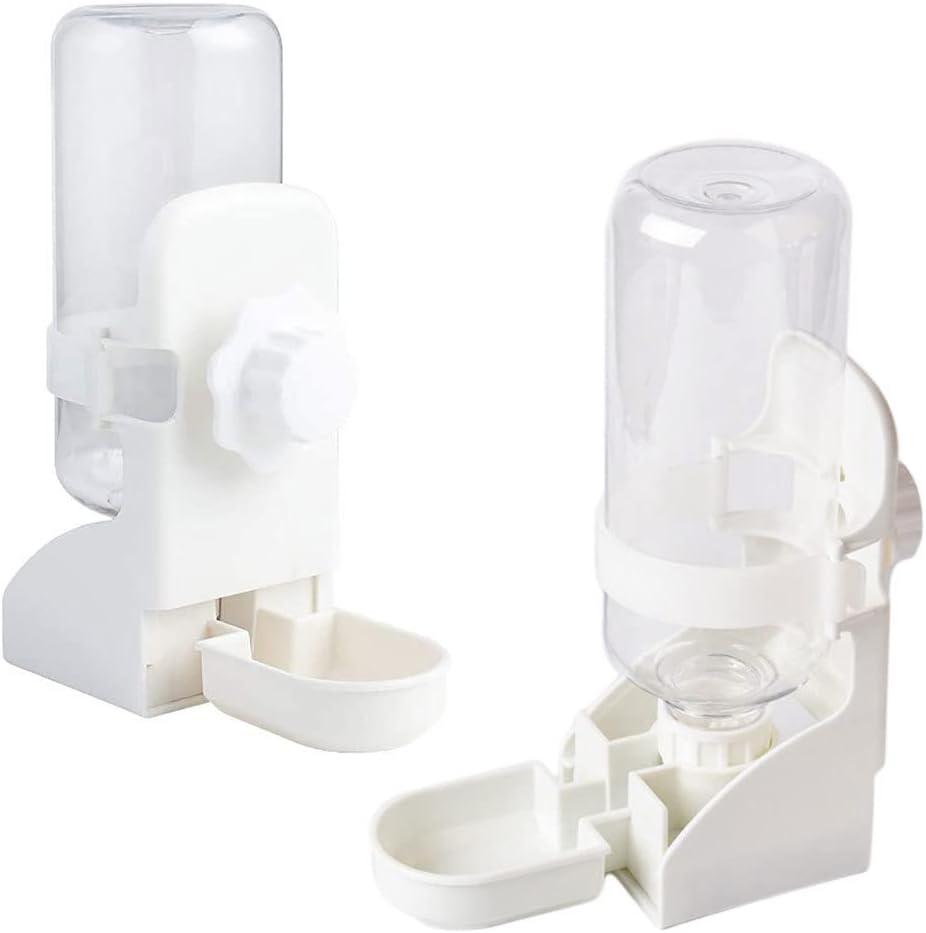 2Pcs 17oz Rabbit Water Feeder, Pet Cage Suspended Dispenser, Hanging Automatic Small Animal Water Bottle Bowl for Bunny Chinchilla Hedgehog Ferret Hamster (White+White)