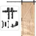 6.6 FT Heavy Duty Sliding Barn Door Hardware Kit-Smoothly and Quietly-Easy to Install with Adjustable Floor Guide,Door Hook and 2 Handles-Fit 1 3/8-1 3/4" Thickness (Black)(J Shape Hangers)