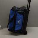 Double Roller 2 Ball Bowling Bag with Separate Shoe Compartment for Bowling Shoes (Up To US Men's Size 15) and Oversized Accessory Pocket, Retractable Handle - Extends to 40" (Black-Blue)