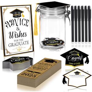 108Pcs Graduation Jar Advice Cards Gifts Class of 2025 Set with Table Sign Bookmarks Pens for College High School Grad Party Favors Decorations