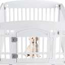 Sweetcrispy Plastic Dog Playpen - 4-Panel 24" Expandable & Durable Pet Fence for Medium Dogs - Indoor & Outdoor Portable Puppy Playpen with Secure Locking Door, White