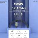 Hididi 100w Multi Fast Charging Cable, 3 in 1 Multi USB Cable Fast Charging Cord with IP/Type C/Micro USB Ports for Cell Phones