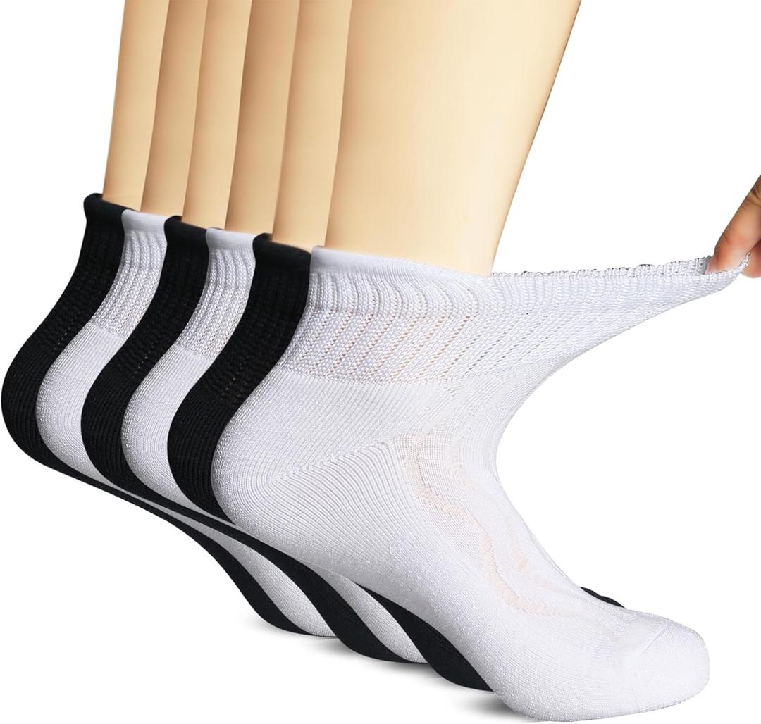 +MD Diabetic Socks for Men Women 6 Pairs,Non-Binding Top Extra Wide Ankle/Crew Socks, for Edema Circulator 9-11 10-13 13-15