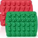 HKNMTT Christmas Silicone molds for Xmas Candy Chocolate Wax Decor, 60 Cavity 11 Shapes Gummy Mould, Including Tree Santa Cane Hat Socks Elk Gingerbread Man Bell Glove Snowman Food Grade DIY Set