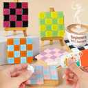 ZAIONE Mosaic Coaster Craft Kit: 6 Sets Easy DIY for Art Beginner Square Checkered Glass Tiles No Grout Needed - Craft Party Home Decor Gift