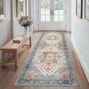 Runner Rugs for Hallway 2x10 Machine Washable Runners, Boho Vintage Retro Floral Medallion Runners for Kitchen Entryway Bathroom, Low Pile Lightweight Non Slip Runner Rug, Blue Orange