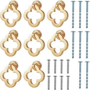 8 Pcs Gold Cabinet Knobs, Zinc Alloy Dresser Drawer Knobs 55mm Brushed Gold Drawer Pulls Flower Ring with Screws for Kitchen, Bathroom, Bedroom, Living Room