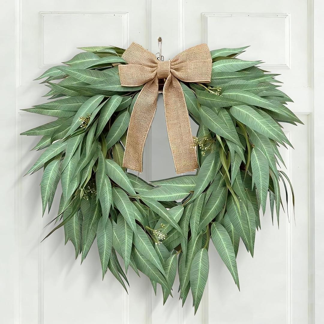 20" Heart-Shaped Artificial Eucalyptus Wreath - Eco-Friendly Lifelike Foliage, Small Florals & Burlap Bow | Spring Summer Farmhouse Decor, Year-Round for Front Door, Wall, Wedding Arch, Indoor Outdoor