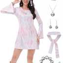 70s Disco Outfit Women - Vintage Sequin Go Go Dance Dress Costume - Shiny Disco Dress for 70's Theme Parties (Pink)
