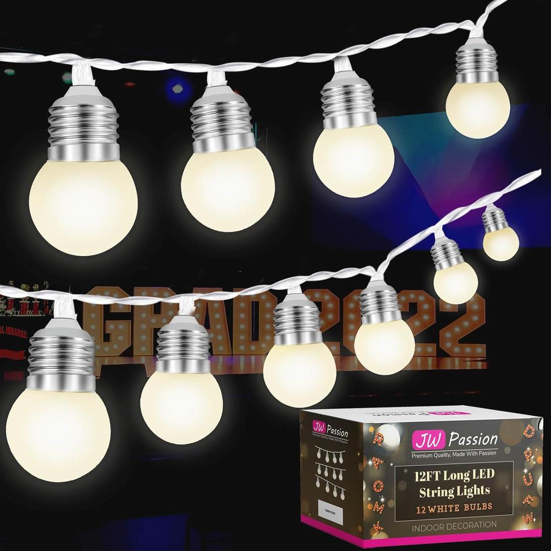 JoyBox Design 12 LED Light Bulbs - Battery Operated G40 String Lighting for Marquee Letters Numbers - Indoor & Outdoor Kids Party and Christmas Decor - Bedroom Decorative Waterproof Warm Lights