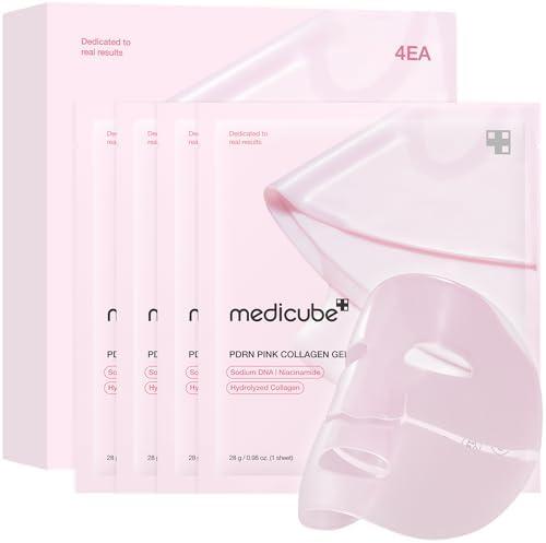 medicube Salmon DNA PDRN pink collagen jelly gel mask | overnight face mask for glass glow skin- elasticity, hydrating, firming and moisturizing | korean skincare, 28g, 4ea