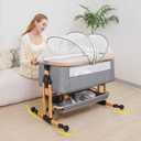 RICUTON Baby Bassinet, 3 in 1 Bedside Crib for Newborn, 6 Height Adjustable & Easy Folding & with Mosquito Net & Storage Basket & Wheels
