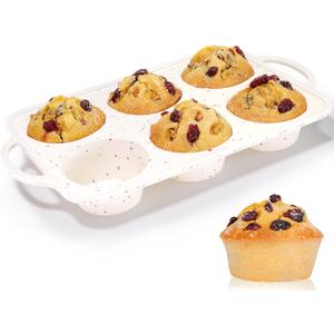 Jumbo Muffin Pan, Metal Reinforced Frame 3.5 inch Large Silicone Cupcake Pan 6 cups Large Muffin Pan with Handle Nonstick Jumbo Muffin Tin for Baking Giant Homemade Muffins, Cupcakes, Frittatas (Creamy Confetti)