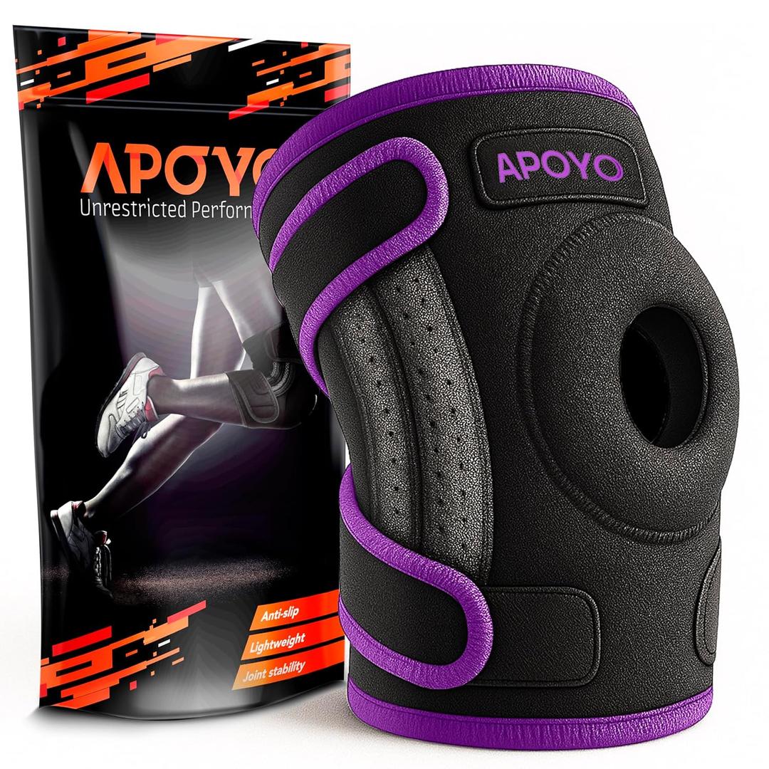 APOYO Knee Brace for Women & Men - Knee Compression Sleeve For Pain Relief, Meniscus Tear, ACL, Arthritis, Joint Pain Relief, with Patella Gel Pad & Side Stabilizers (Medium) Purple
