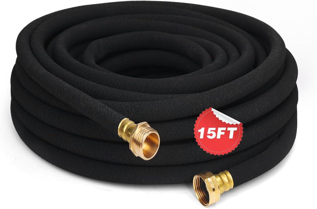 Heavy Duty Soaker Hose 15FT 1/2 Inch Rubber Garden Drip Irrigation Hose with Solid Brass Connector Water Saving Linkable Soaker Hose for Garden Bed Flower Vegetable Lawn