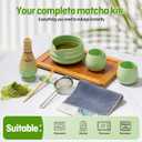 Japanese Style Ceramic Matcha Set - 9 Pcs Kit with 530ml Bowl, 2 Gold-Inlaid Cups, Bamboo Whisk/Scoop, Stainless Steel Sifter & Landscape Painting Towel - Gift for Tea Lovers (Green)