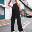 ZMPSIISA Women High Waisted Cargo Pants Wide Leg Casual Pants 6 Pockets Combat Military Trousers (Black, M)