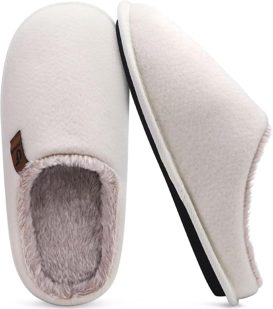 COFACE Mens Cozy Memory Foam Scuff Slippers Casual Slip On Warm House Shoes Indoor/Outdoor Sandal Slippers With Arch Support Rubber Sole Size 7-15 (Beige)