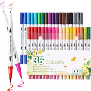 Upanic 36 Brush Markers for Adult Coloring Books,Office Markers for Adults Lettering,Dual Tip Brush Pens for Drawing,Colored Pens for Art,Journal Planner,Doodle,Brush&Fine Marker for Teen Girl Gifts