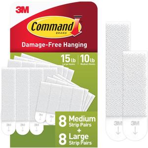 Command Medium and Large Picture Hanging Strips, Damage Free Hanging Picture Hangers, No Tools Wall Hanging Strips for Living Spaces, White, 8 Medium Pairs and 8 Large Pairs