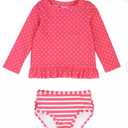 RuffleButts Toddler Girls Long Sleeve Rash Guard Bikini - Pink, Size: 4T