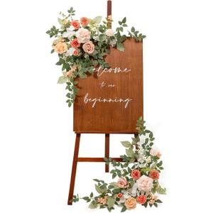 Ling's moment 2pcs Wedding Flowers Garland Artificial Floral Swag Arch Decorations Greenery Arrangements Blush & Pink Ceremony Reception Garden Easel Wall Entryway Outdoor Board(NOT Include Sign)
