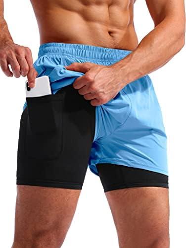 Pudolla Men’s 2 in 1 Running Shorts 5" Quick Dry Gym Athletic Workout Shorts for Men with Phone Pockets Medium