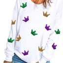 SELINK Womens Sequin Sweatshirt Oversized Crewneck Long Sleeve Casual Pullover Tops (Medium, Z1 White Crown)
