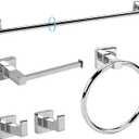 5 Pieces Polished Chrome Bathroom Hardware Accessories Set,Stainless Steel 23.6" Hand Towel Bar Set, Toilet Paper Holder, Towel Ring Towel Rack Set Silver