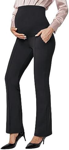 IUGA Soft Maternity Pants with Pockets Maternity Leggings for Work Pregnancy Stretchy Maternity Clothes Over The Belly 2 Pack 2XL 1M