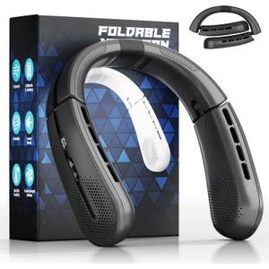 ChillGo Portable Neck Fan - 8400 RPM Enlarged Turbo Airflow - 5200mAh Personal Rechargeable Cooling Wearable Fan - Max 16H, 4 Speeds, Foldable, LED Display - Great Gifts for Men Women - 2nd Gen Black