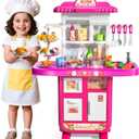 MSKOLER Kids Kitchen Playset for Ages 3-6 4-8, Play Kitchen with Light, Sound and Spraying, Sink Toy Accessories, Cooking Stoves, Pretend Food Toys for Toddlers 3-5 Boys Girls 6-12