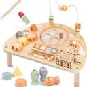 Activity Table for 1 Year Old, Montessori Toys for 1-2 Year Old Girls Boy Gifts, 8 in 1 Wooden Sensory Play Table for Toddler 1-3, Learning Toys for Baby 12-18 Months 1st Christmas Birthday Gifts