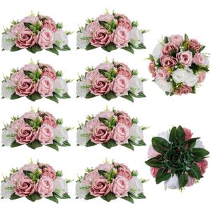 BLOSMON Dusty Rose Flowers Centerpieces: 10 Pieces Pink Roses Artificial Flower Balls for Wedding Dinning Table - Fake Silk Kissing Floral Arrangements for Home Party Event Decor
