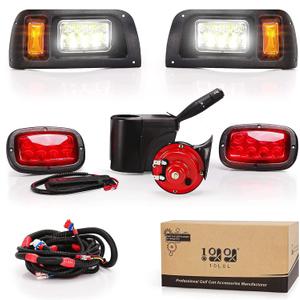 Universal Golf Cart 12 Volt Headlight and Tail Light Kit for Club Car DS Carts Gas & Electric Models,with Upgrade Headlights, Amber Turn Signals, Brake Lights