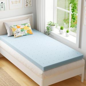 EGOHOME 2 Inch Twin Memory Foam Mattress Topper, Cooling Gel Infused & Pressure Relieving Pad in a Box, Dorm Room Essentials, CertiPUR Certified, Blue