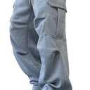 GORGLITTER Men's Cargo Baggy Sweatpants Drawstring Elastic Waist Wide Leg Sweatpants Light Grey Large