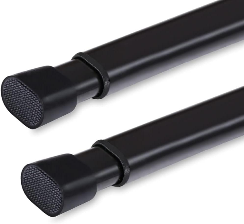 2 Pack Tension Rod Oval Spring Tension Curtain Rod Adjustable 22 to 36 Inches Small Short Black Tension Rods No Drilling Spring Loaded Curtain Rods For Doors and Windows, 22-36 Inch, Black