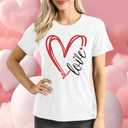 Valentines Day Shirt for Women Love Heart Printed T-Shirts Casual Summer Tee Tops (White, XL)
