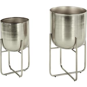 Deco 79 Metal Round Planter with Removable Stand, Set of 2 16", 13"H, Silver