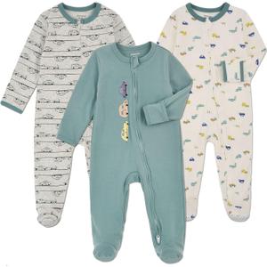 Aablexema Baby Footie Pajama with Mitten Cuffs, Double Zipper Infant Cotton clothes Sleeper Pjs, Footed Sleep Play 0-3 Months