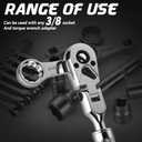 DISEN 3/8" Drive Extendable Ratchet,72-Tooth Flex-Head Ratchet Wrench with Quick Release LockingSoft-Grip with Reversible Switch,Full-Polished Chrome Plating