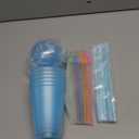 6 Set Slushie Cups with Dome Lids and Straws Detachable Spoon Straws Reusable Plastic Iced Coffee Cups Smoothie Tumbler for Birthdays Summer Party Supplies(Pastel Blue,16 oz)