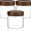 3 Pack 17 fl oz/500ml Clear Glass Storage Canister with Airtight Wooden Screw On Lid, Small Cute Decorative Glass Container Jar Set for Coffee, Candy, Cookie, Condiment, Pepper, Sugar, Oatmeal