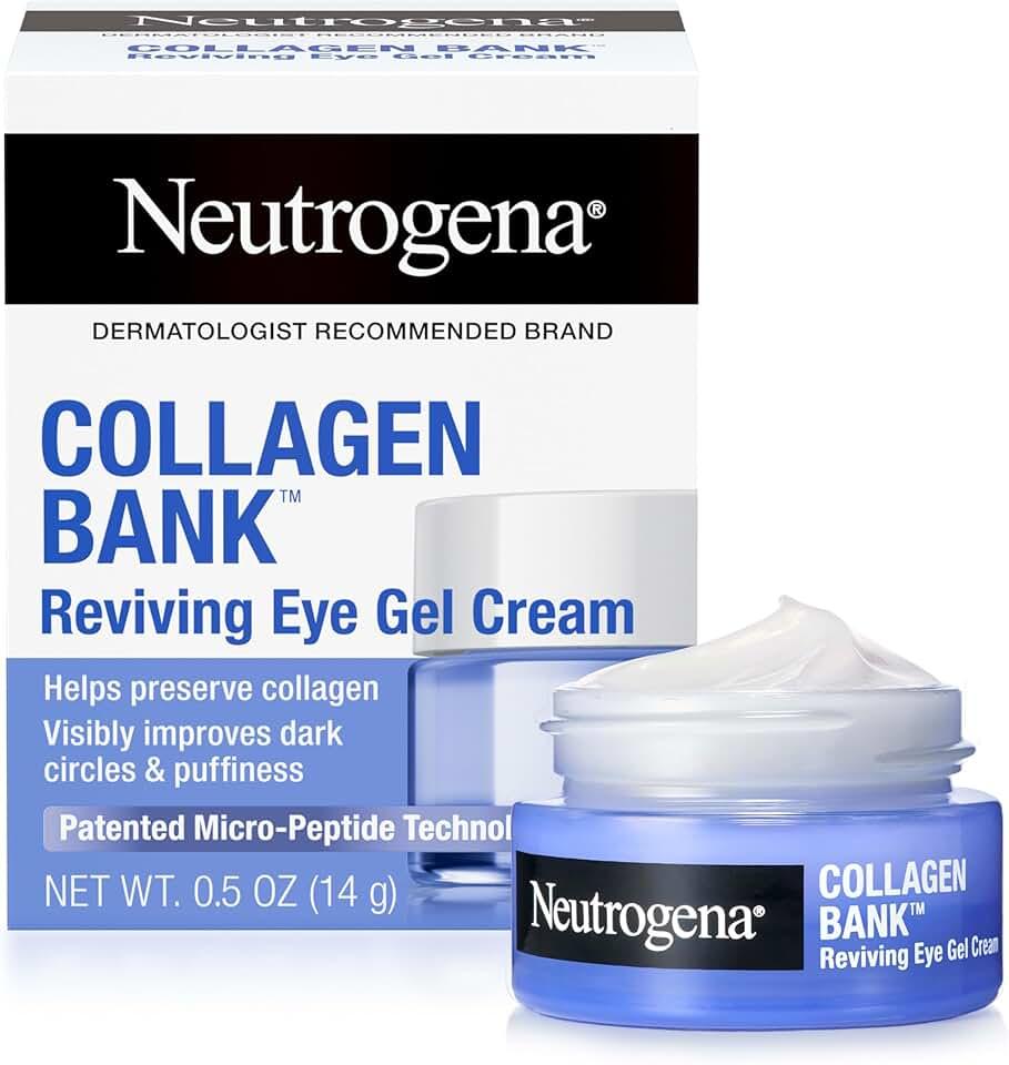 Neutrogena Collagen Bank Reviving Eye Cream, Under Eye Cream, Helps Preserve Collagen, Visibly Improves Dark Circles, Puffiness, Fine Lines, Texture, Fragrance Free, with Peptides 0.5 oz