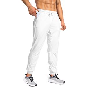 Mens Joggers with Zipper Pockets Lightweight Sweatpants for Men Pants Athletic Workout Running Track Gym (White, M)