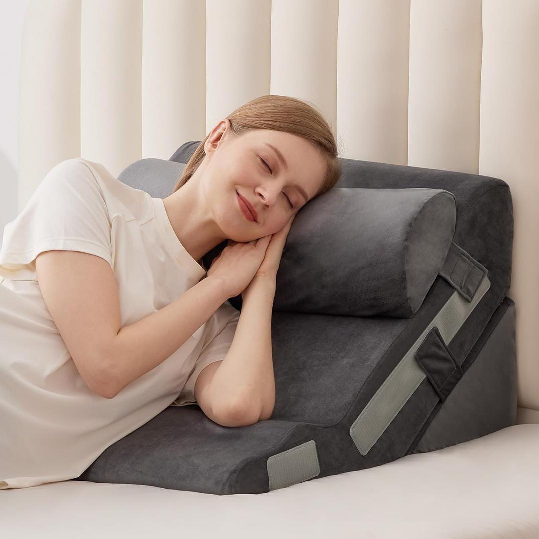 3PCS Bed Wedge Pillow for Headboard, Adjustable Wedge Pillow for Sleep Apnea, 23 Wide Triangle Pillow Wedge Set for After Surgery, Acid Reflux Relief, Snoring, Neck&Back Support, Grey