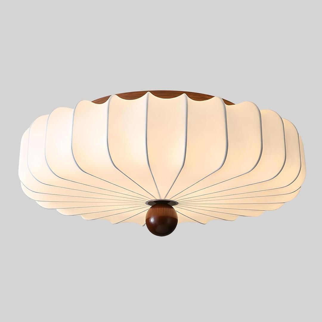 KCO Lighting Boho Large Drum Chandelier White Fabric Flush Mount Ceiling Light Japanese Silk Lantern Ceiling Light Farmhouse Hallway Light Fixtures Ceiling